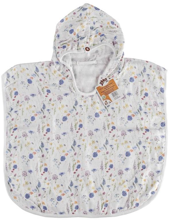 XKKO BMB Bambusové mušelínové pončo Digi Blue Wildflowers Vel. 2 (2-3 roky)