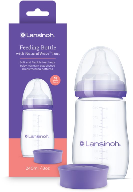 Lansinoh Skleněná kojenecká láhev s NaturalWave TM savičkou M 240 ml