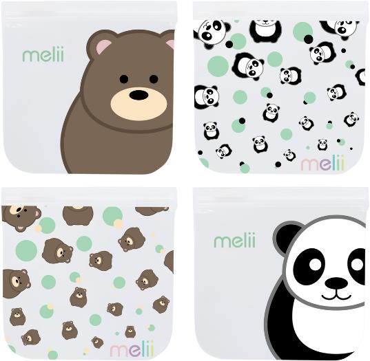 Melii Opakovatelně použitelné sáčky na svačinu 4 ks Panda a Medvěd