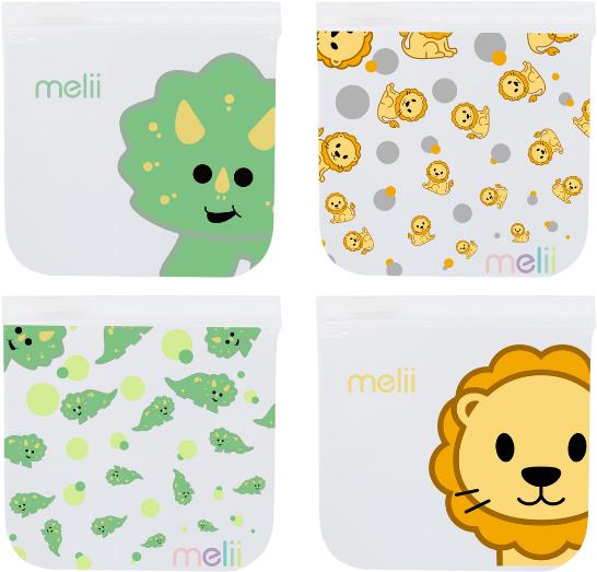 Melii Opakovatelně použitelné sáčky na svačinu 4 ks Lvíček a Dinosaur
