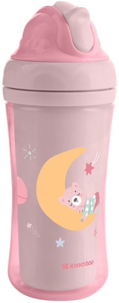 KikkaBoo Hrnek se silikonovým brčkem Moony me Pink