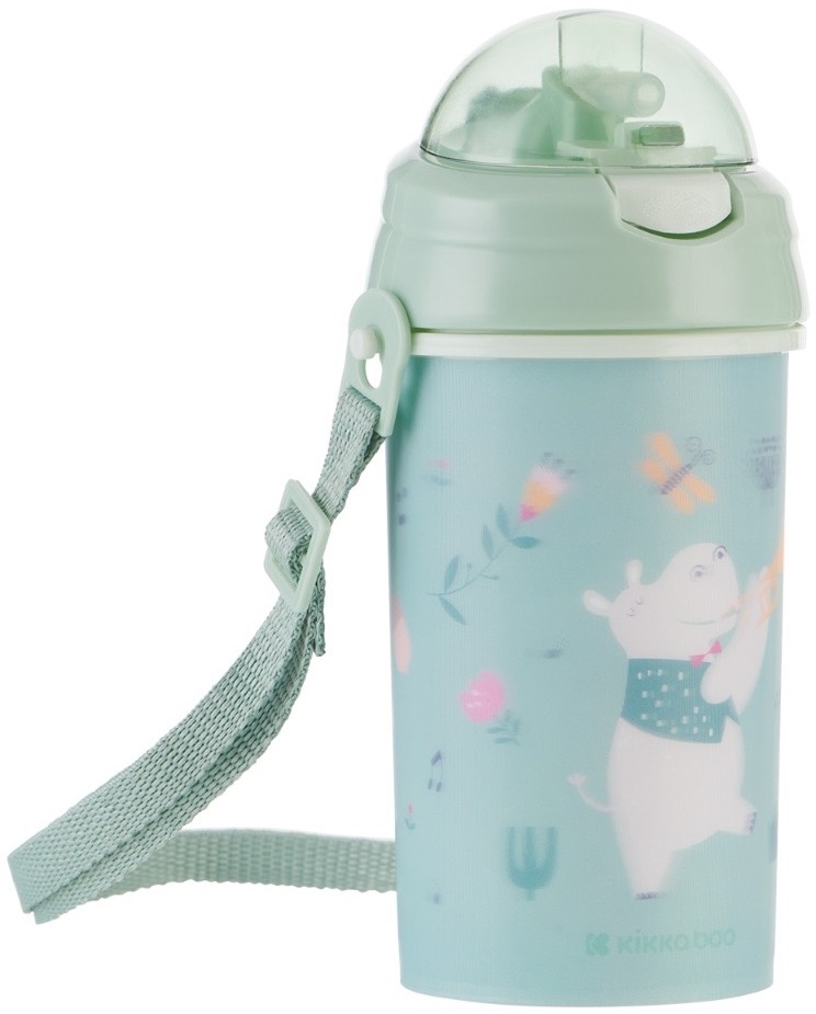 KikkaBoo Hrnek se silikonovým brčkem a popruhem Music Fest Mint