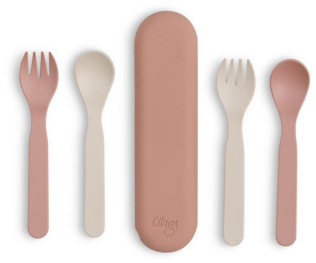 Citron Bio sada příborů v pouzdře Pink / Cream