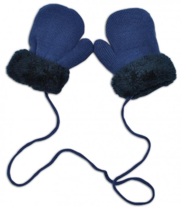 YO ! Zimní kojenecké rukavičky s kožíškem - se šňůrkou YO, jeans/granátový kožíšek, 98/104