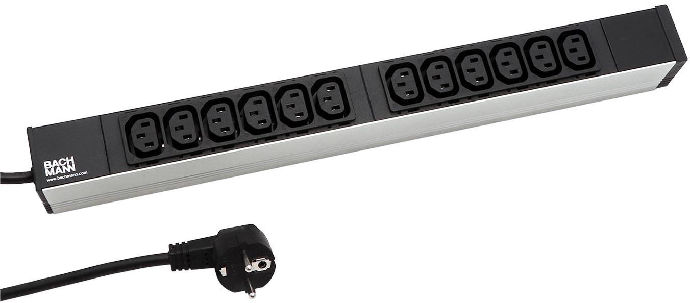Bachmann 19'' napájecí panel 1U, 12 × zásuvka C13, černá, 2 m (333.616)
