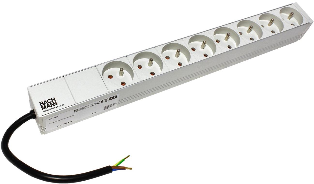 Bachmann 19'' napájecí panel 1U, 8 × zásuvka CZ, 0,2 m bez koncovky, šedý