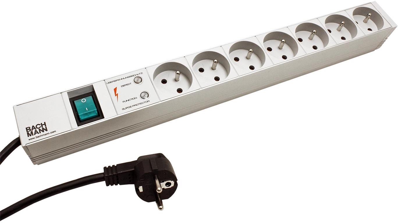 Bachmann 19'' napájecí panel 1U, 7 × zásuvka CZ, přepěťová ochrana, vypínač, šedý, 2 m