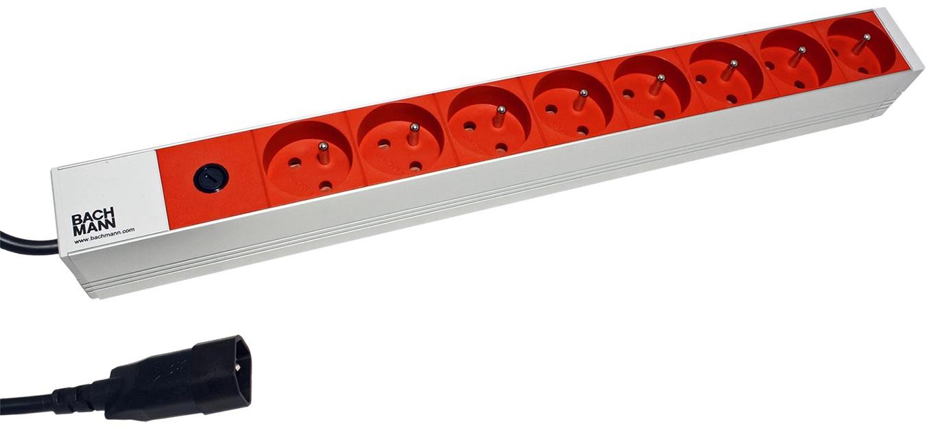 Bachmann 19'' napájecí panel 1U, 8 × zásuvka CZ, vidlice IEC320 C14, červený, 2 m