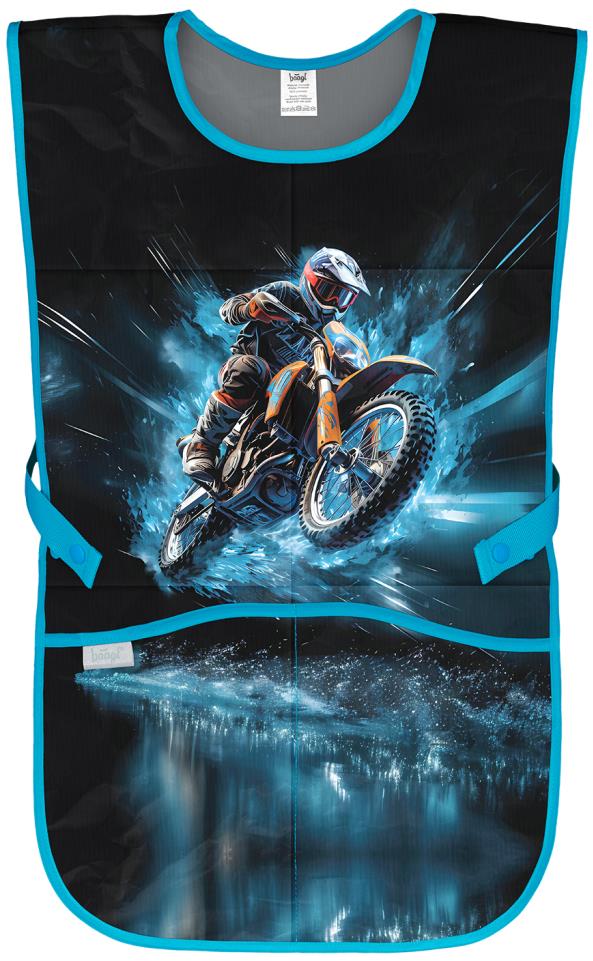 Zástěra Motorka - ideální řešení pro děti, které rády jezdí na kole nebo si rády hrají s motorkou.