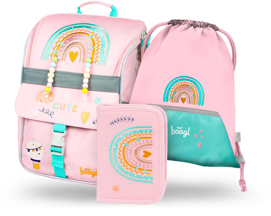 BAAGL 3 SET Zippy Duha růžový: aktovka, penál, sáček