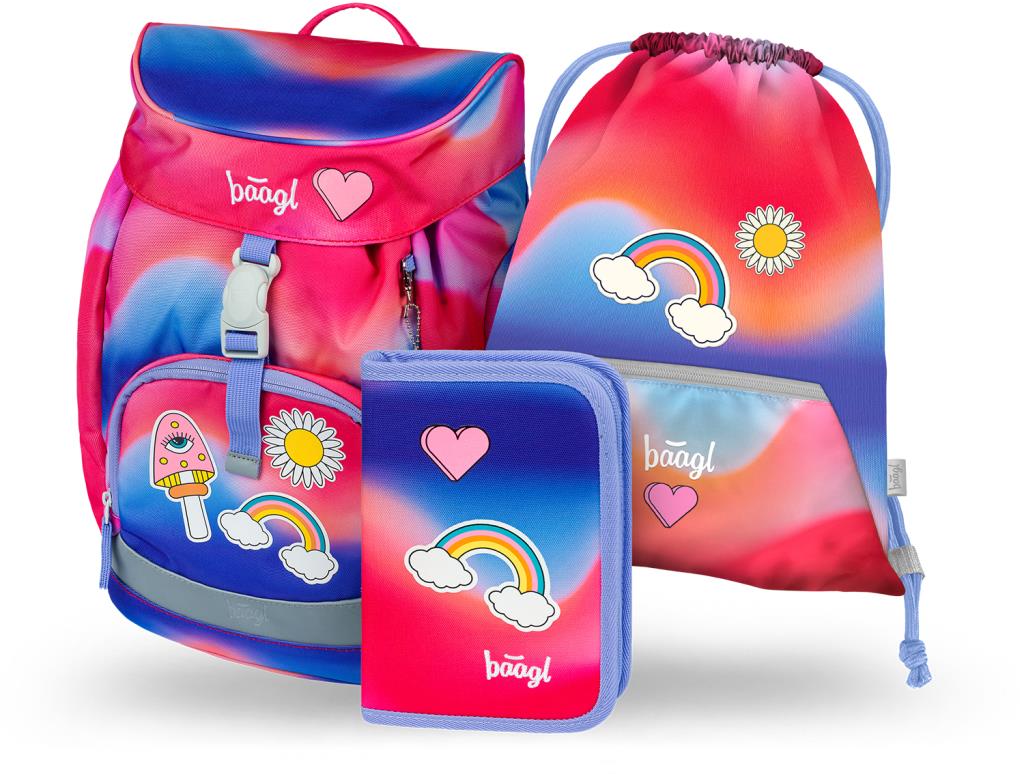 BAAGL 3 SET Airy Duha červený: batoh, penál a sáček