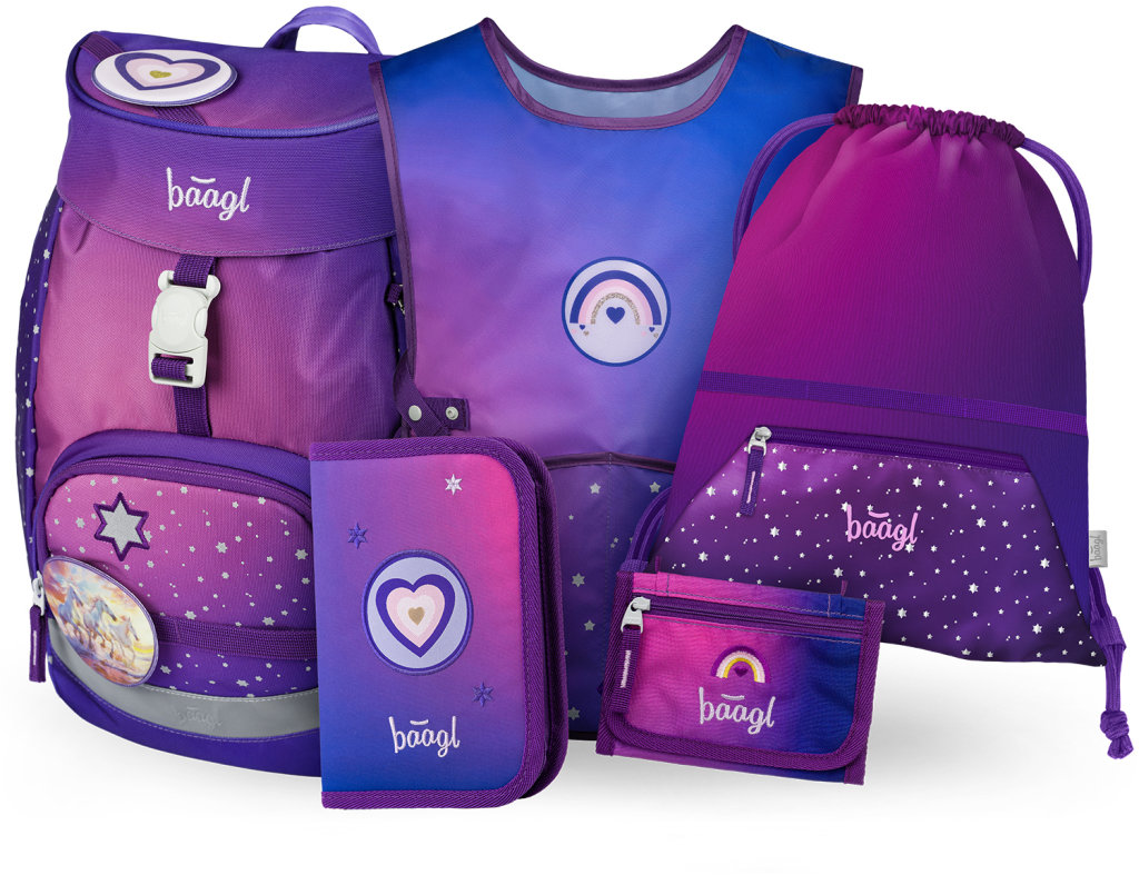 BAAGL SET 5 Airy Koně srdce: batoh, penál, sáček, zástěra, peněženka