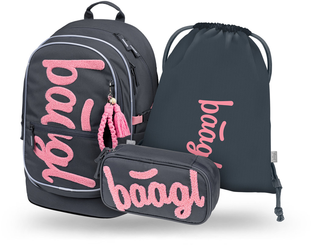BAAGL SET 3 Core Logo růžový: batoh, penál, sáček GRS