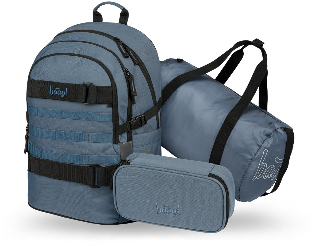 BAAGL SET 3 Skate Dust Blue: batoh, penál, sportovní taška GRS