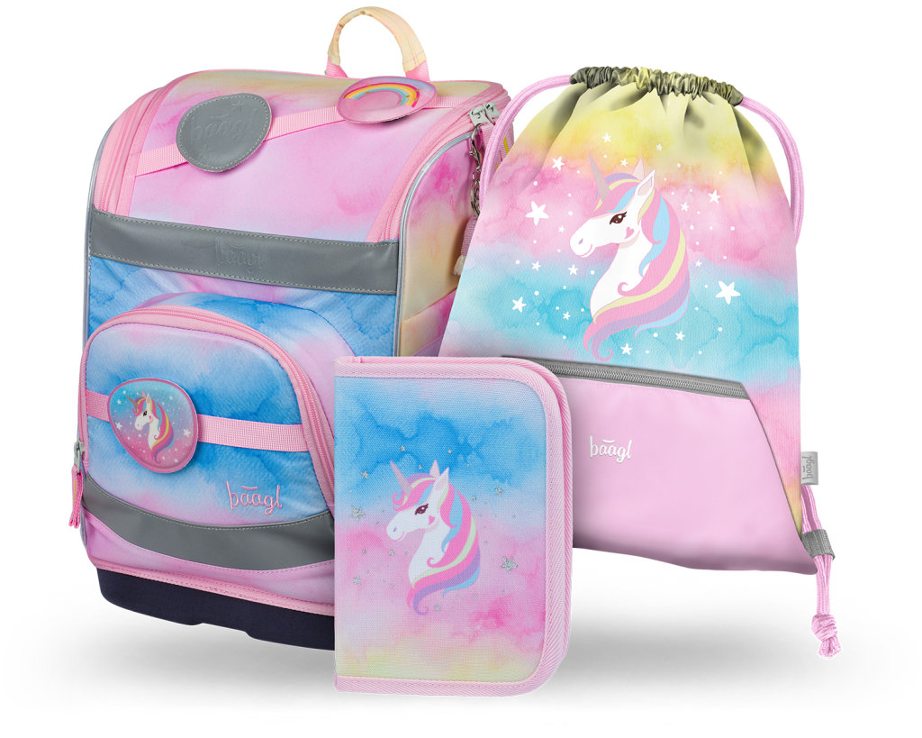 BAAGL SET 3 Zippy plus Rainbow Unicorn: aktovka, penál, sáček