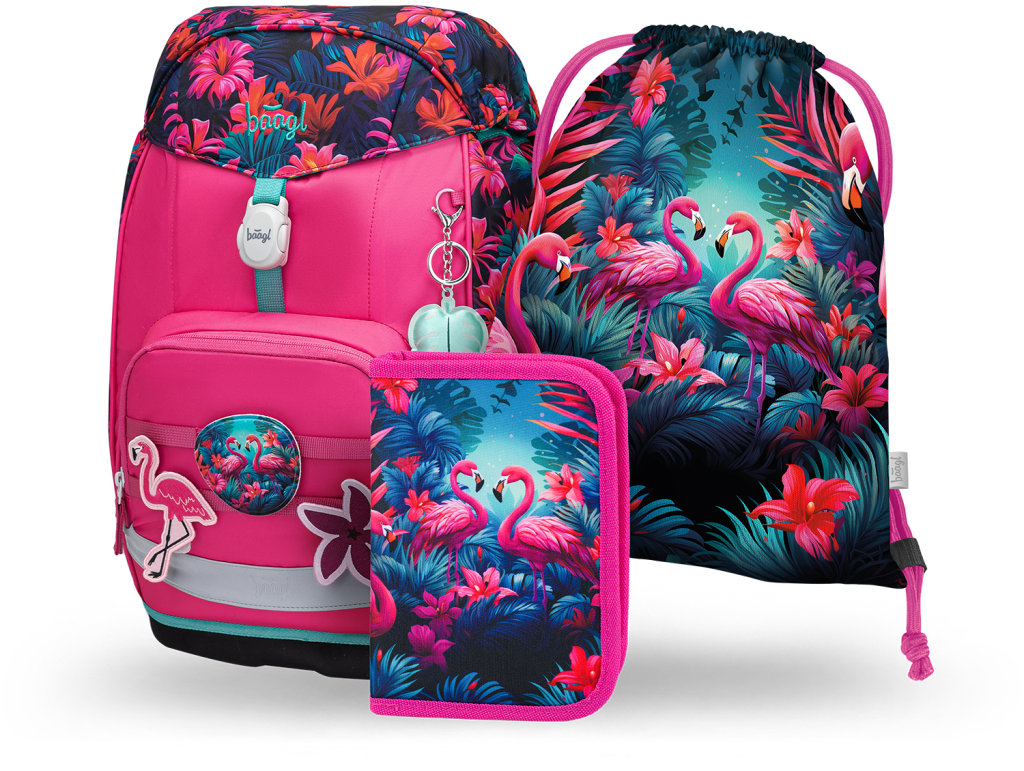 BAAGL SET 3 Airy Plus Flamingo: batoh, penál, sáček