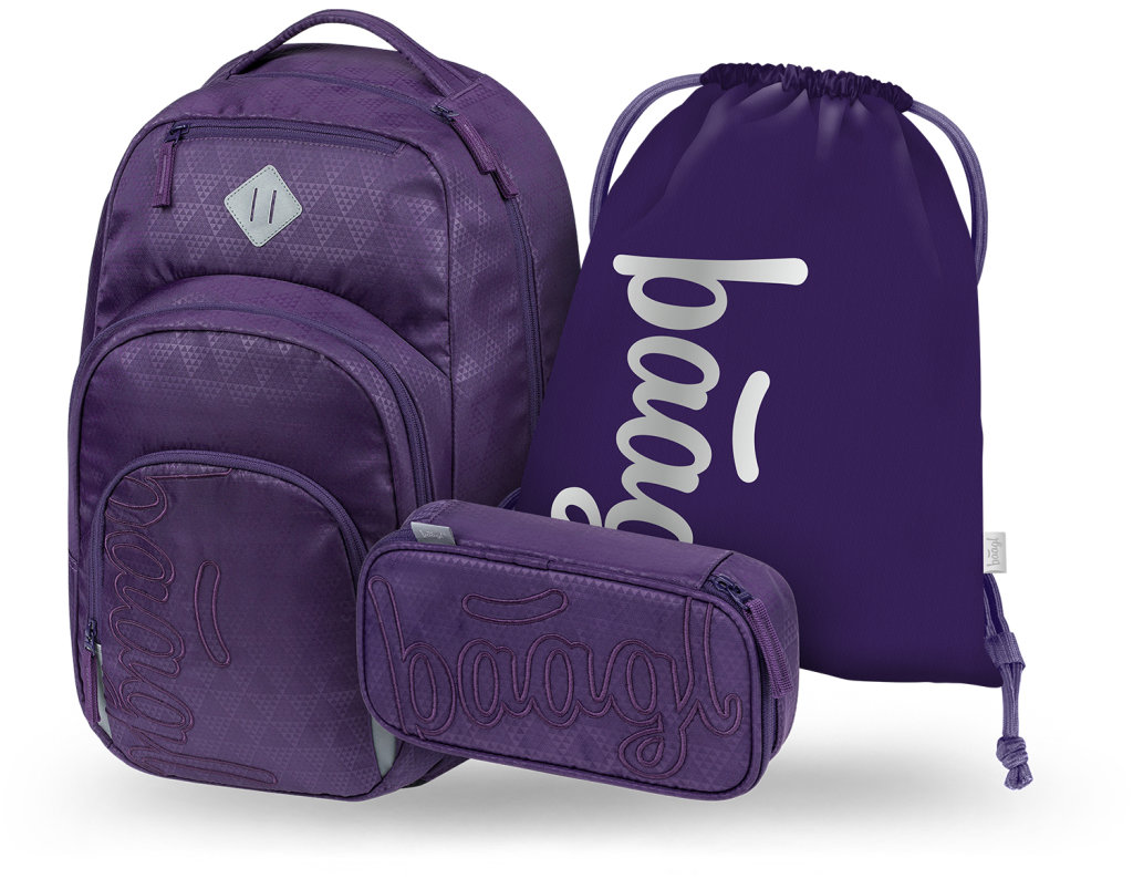 BAAGL SET 3 Coolmate Plum: batoh, penál, sáček