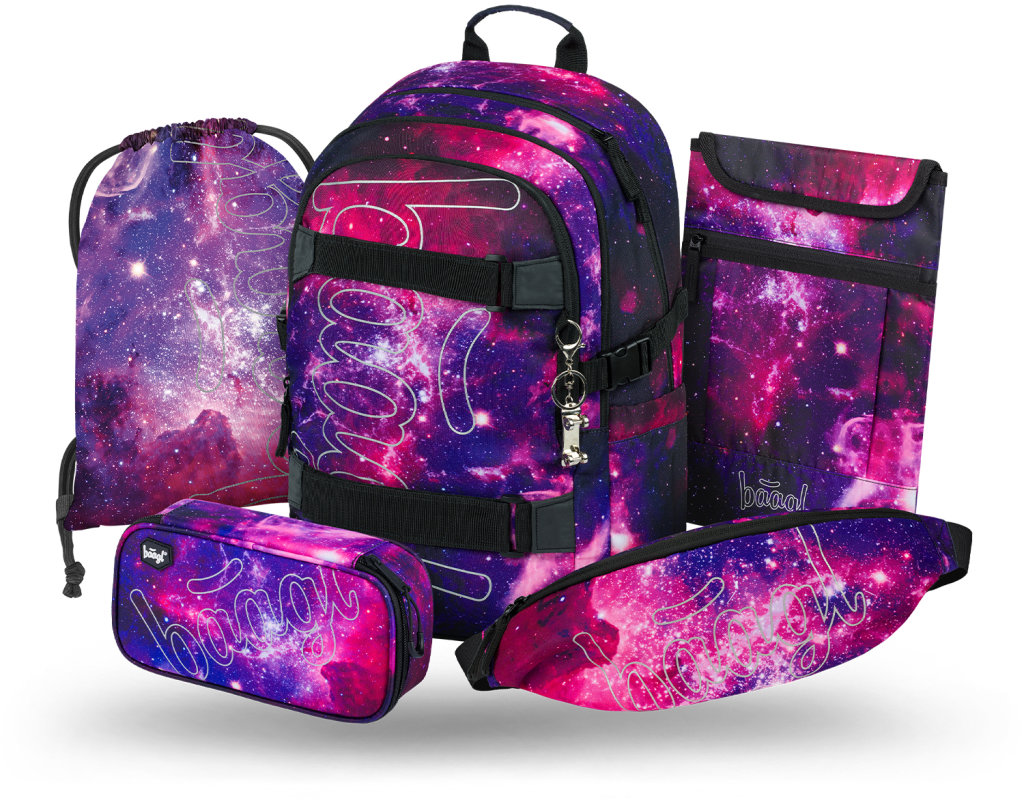BAAGL SET 5 Skate Galaxy: batoh, penál, sáček, ledvinka, obal na notebook