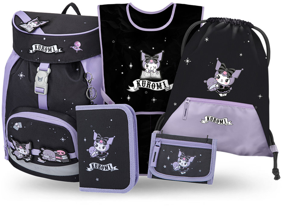 BAAGL SET 5 Airy Kuromi Fortune Dream: batoh, penál, sáček, zástěra, peněženka GRS