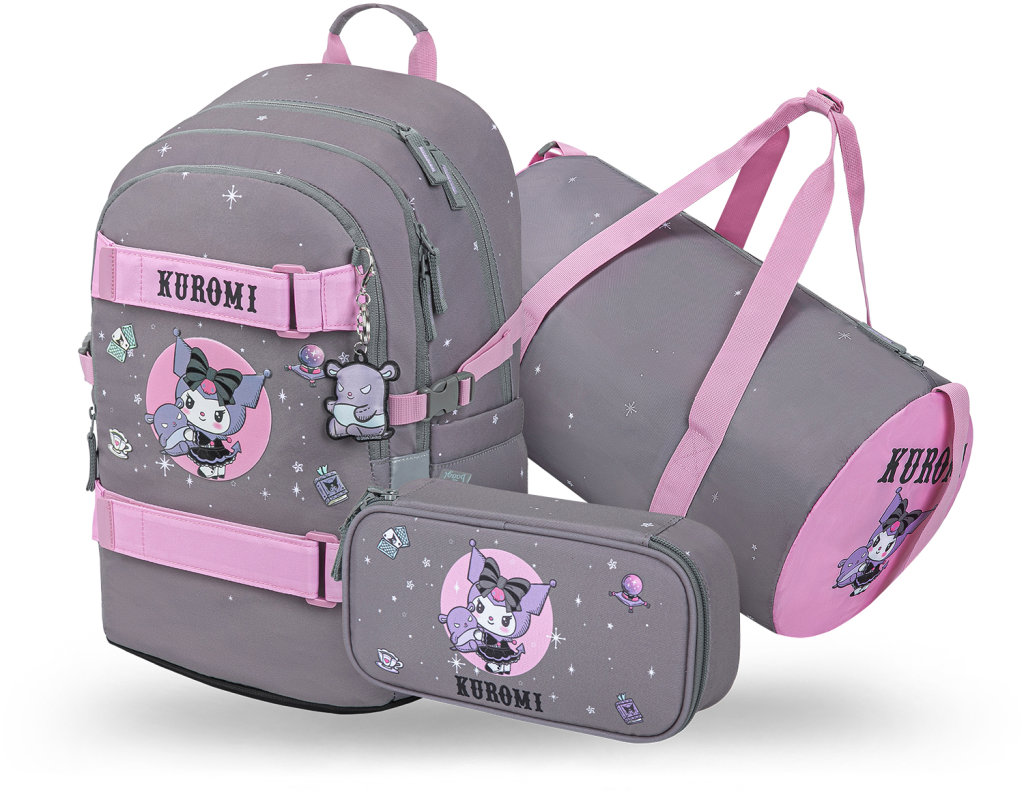 BAAGL SET 3 Skate Kuromi Grey: batoh, penál, sportovní taška GRS