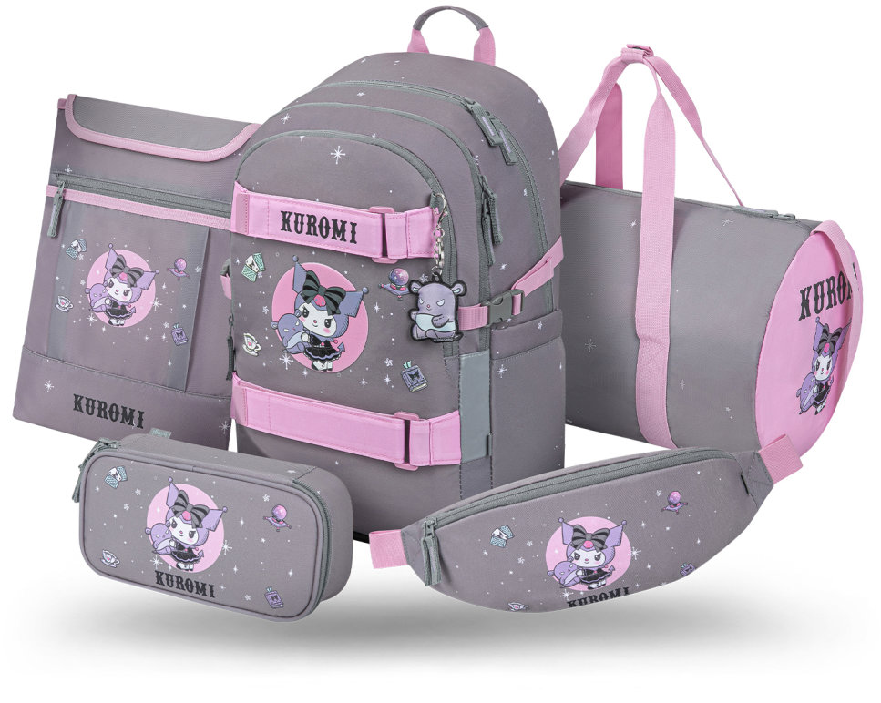 BAAGL SET 5 Skate Kuromi Grey: batoh, penál, sportovní taška, ledvinka, obal na notebook GRS