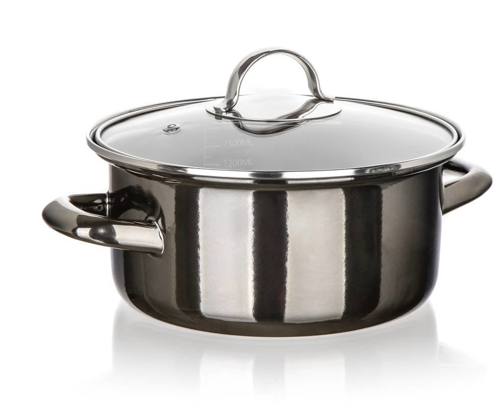 BANQUET METALLIC Black Hrnec smaltovaný 20 cm 2 l s poklicí
