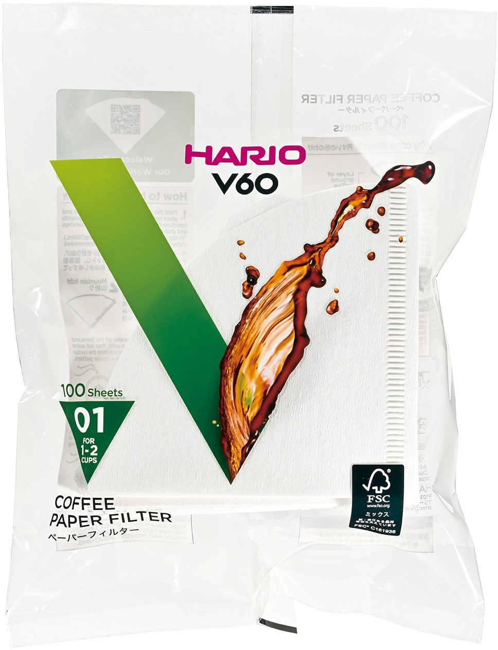 Hario papírové filtry V60-01 (VCF-01-100W), bílé, 100ks