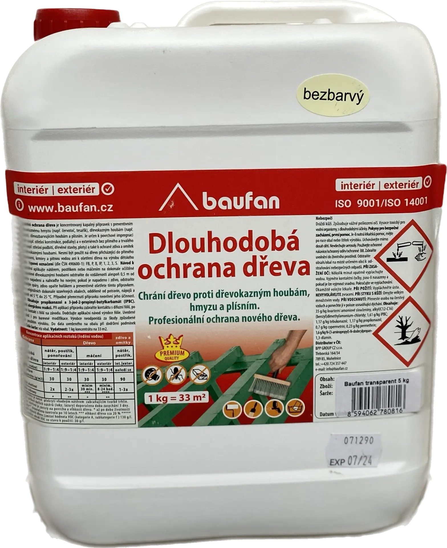 Baufan - dlouhodobá ochrana dřeva - 5 kg, transparent (ředění až 1:9)