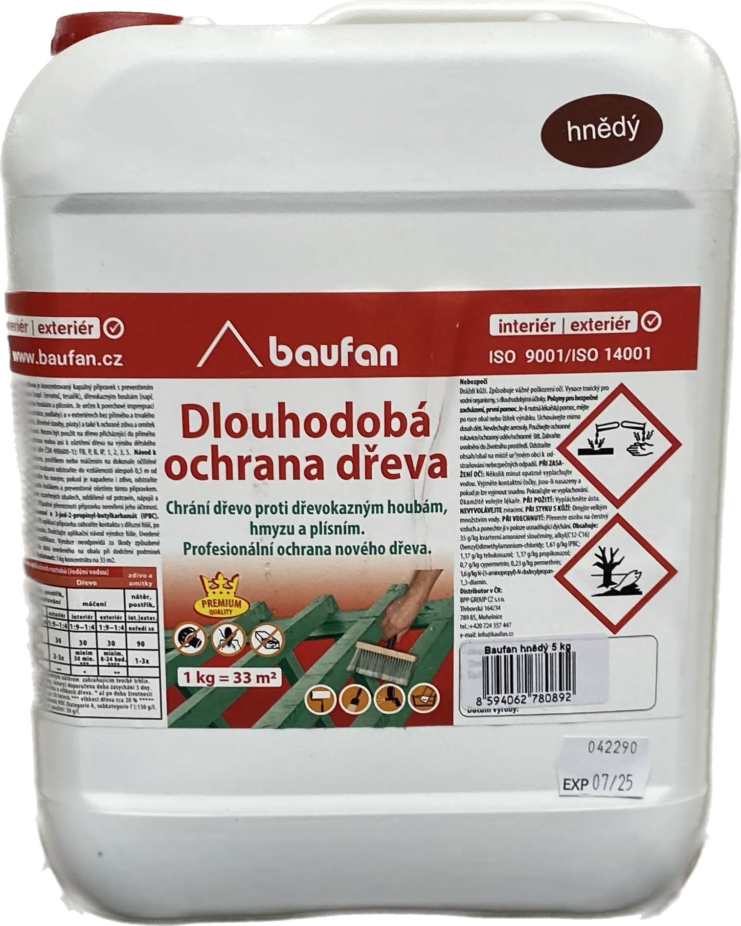 Baufan - dlouhodobá ochrana dřeva - 5 kg, hnědá (ředění až 1:9)