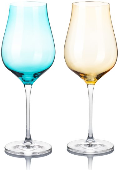 B.BOHEMIAN DION Sada sklenic na víno 500 ml Mix Blue and Yellow 2 ks