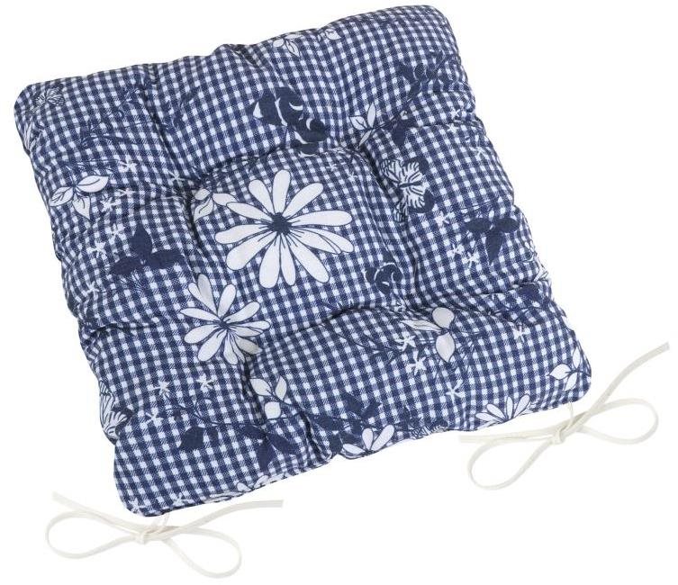 BELLATEX Sedák DITA 41/410 - prošívaný, 40 × 40, modrá kostička s květem