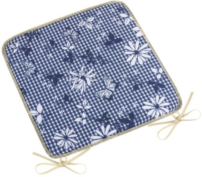BELLATEX Sedák DITA 34/410 - hladký, 40 × 40, modrá kostička s květem