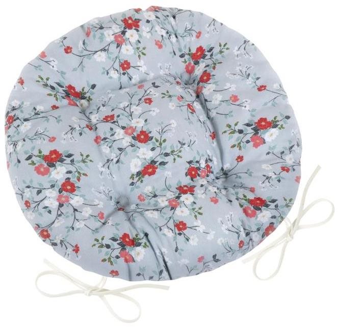 BELLATEX Sedák DITA 62/402 - kulatý, prošívaný, prům.40cm, kvítí na šedé