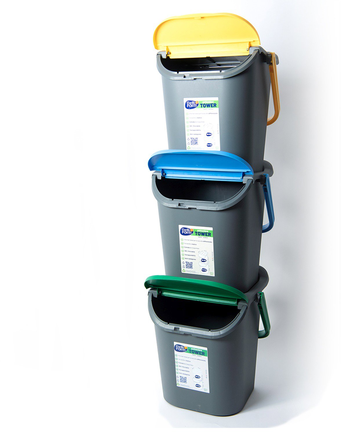 Belli E Forti Koše na tříděný odpad TOWER, stohovatelné, šedý, plast, 3 x 30 l