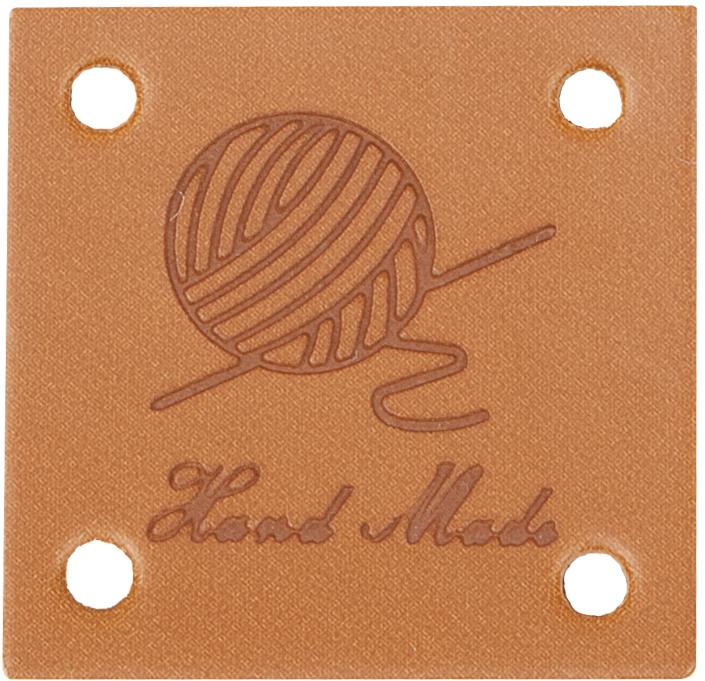 BELLATEX G - nášivka Hand Made kožená 25 × 25 mm s klubíčkem - sada 4 ks