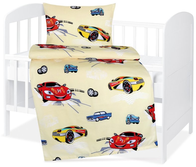 BELLATEX Povlečení dětské Agáta 90/027 závodní auta žlutá, 90 × 135, 45 × 60