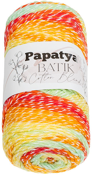 BELLATEX Příze Papatya Cotton Blend batik 100 g, 1004 bílá, žlutá, zelená