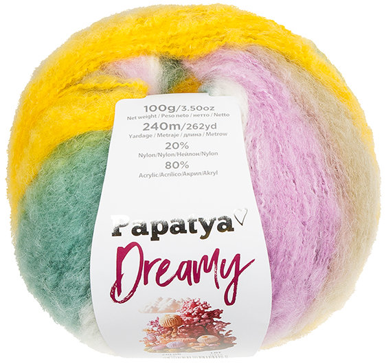 BELLATEX Příze Papatya Dreamy 100 g, 04 bílá, žlutá, fialová, zelená