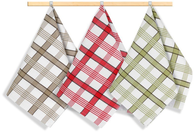 Bellatex Sada utěrek 3 ks 50 × 70 cm, 176 káro béžová, zelená, červená
