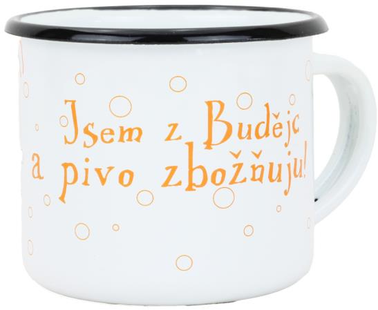 BELIS Smaltovaný hrnek 8 cm/0,35 l, bílý "pivo" v krabičce