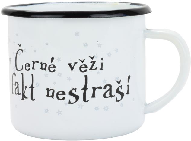 BELIS Smaltovaný hrnek 8 cm/0,35 l, bílý "černá věž" v krabičce