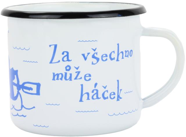 BELIS Smaltovaný hrnek 8 cm/0,35 l, bílý "vodák/háček" v krabičce