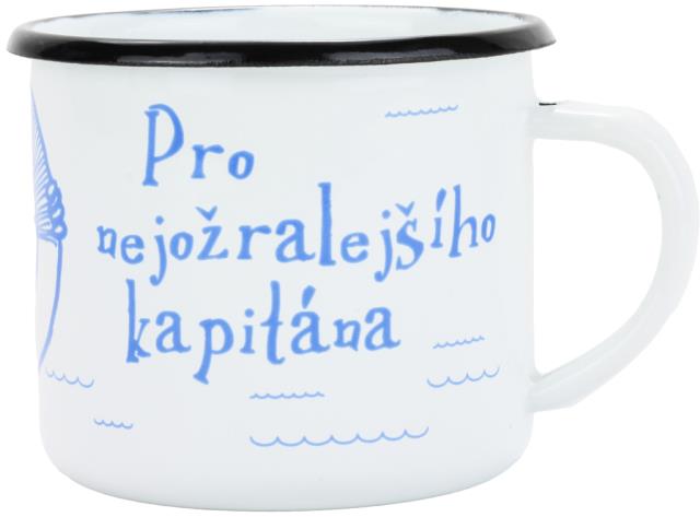 BELIS Smaltovaný hrnek 8 cm/0,35 l, bílý "nejožralejší kapitán" v krabičce