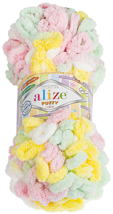 BELLATEX Příze Puffy color 100 g - 5862 bílá, růžová, žlutá, zelená