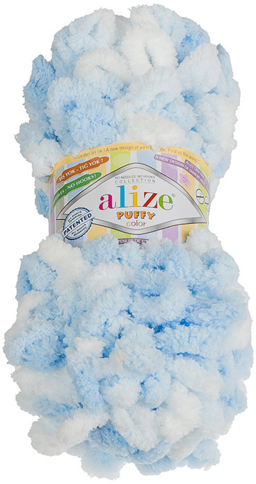 BELLATEX Příze Puffy color 100 g - 5865 bílá, modrá