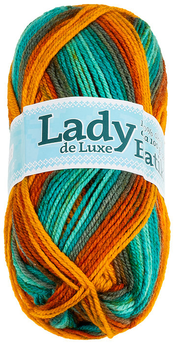 BELLATEX Příze Lady de Luxe BATIK 100 g - 608 oranžová, zelená, hnědá