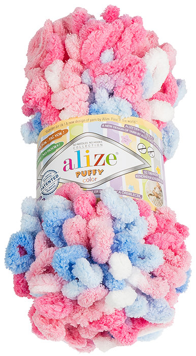 BELLATEX Příze Puffy color 100 g - 6525 bílá, růžová, modrá