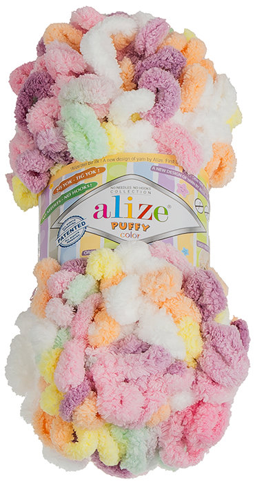 BELLATEX Příze Puffy color 100 g - 6527 bílá, zelená, růžová, oranžová, fialová