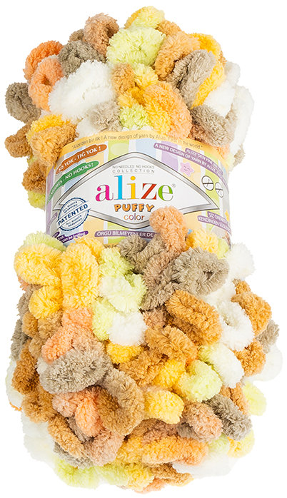 BELLATEX Příze Puffy color 100 g - 6528 bílá, béžová, žlutá, zelená
