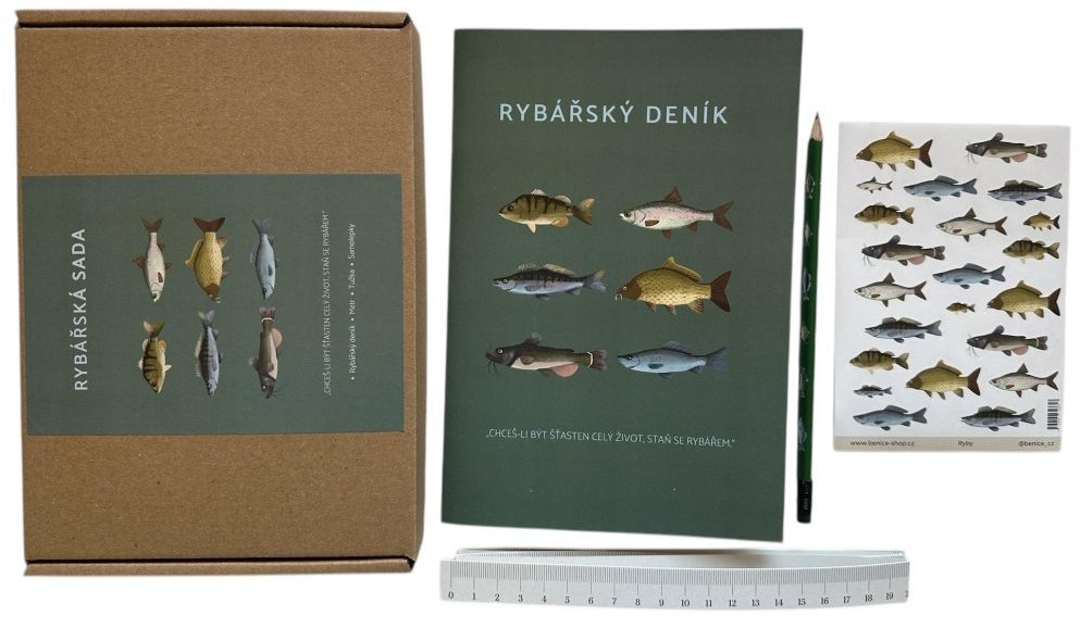 Be Nice Rybářská dárková sada - deník, tužka, metr, samolepky A6